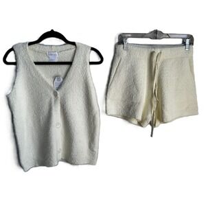 Softies Solid Marshmallow V-Neck Tank Vest Short Set Light Yellow Small‎ NWT